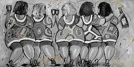 Dikke Dames Wijnen | Goud Zwart/Wit van Vrolijk Schilderij