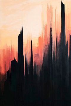 Abstract stadssilhouet bij schemering