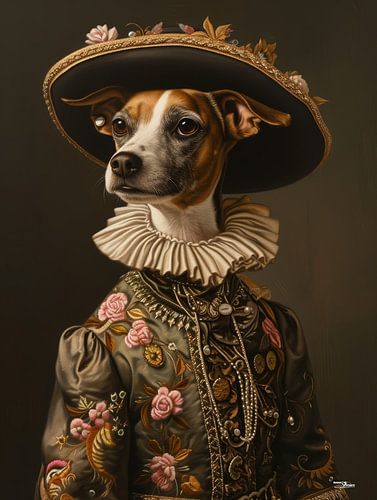 hond in victoriaanse kleding