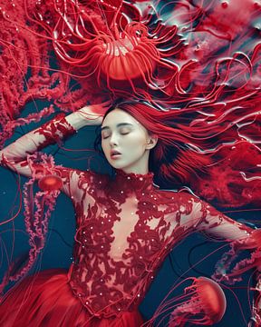 La femme méduse rouge | Photographie de mode sur Frank Daske | Foto & Design