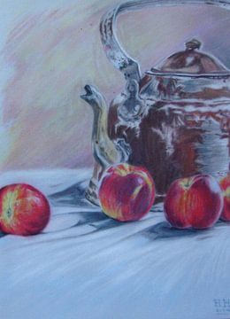 Nectarines met oude theeketel. van henry de haan