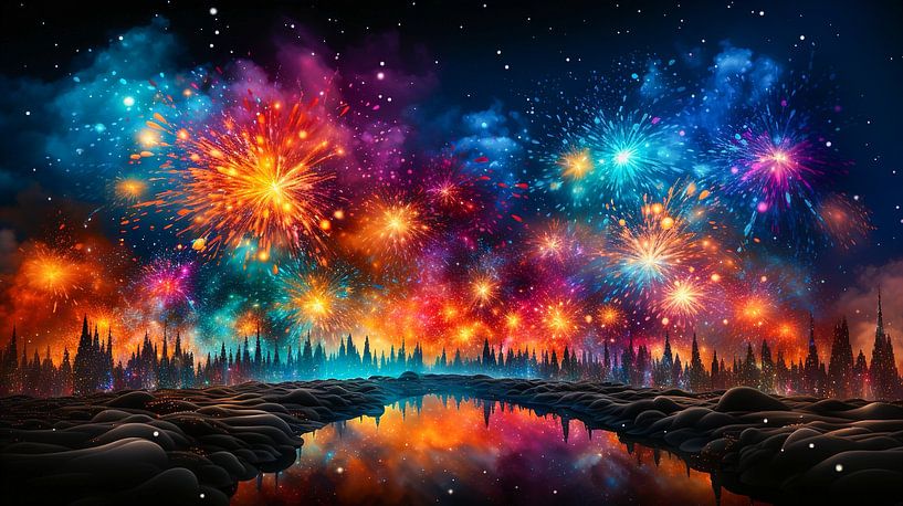 Neonfeuerwerk in der Stadt bei Nacht von Animaflora PicsStock