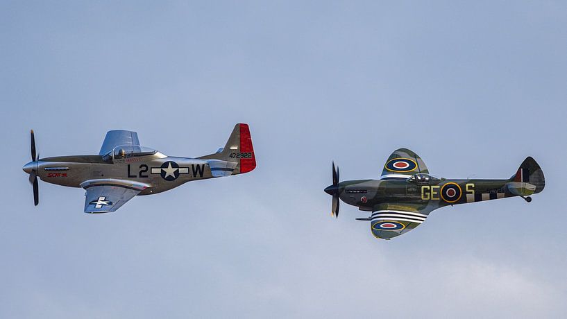 P-51 Mustang in flight with spitfire by Arthur Bruinen