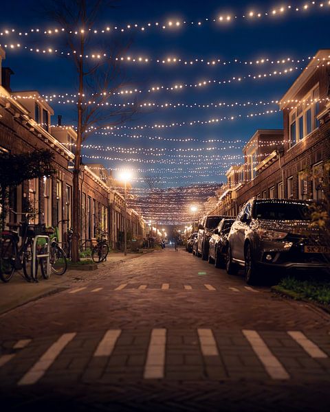 Feestverlichting Nieuwe Blekerstraat, Groningen van Harmen van der Vaart