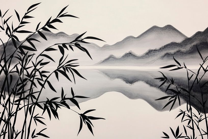 Bamboo landscape by a tranquil lake by Poster Art Shop