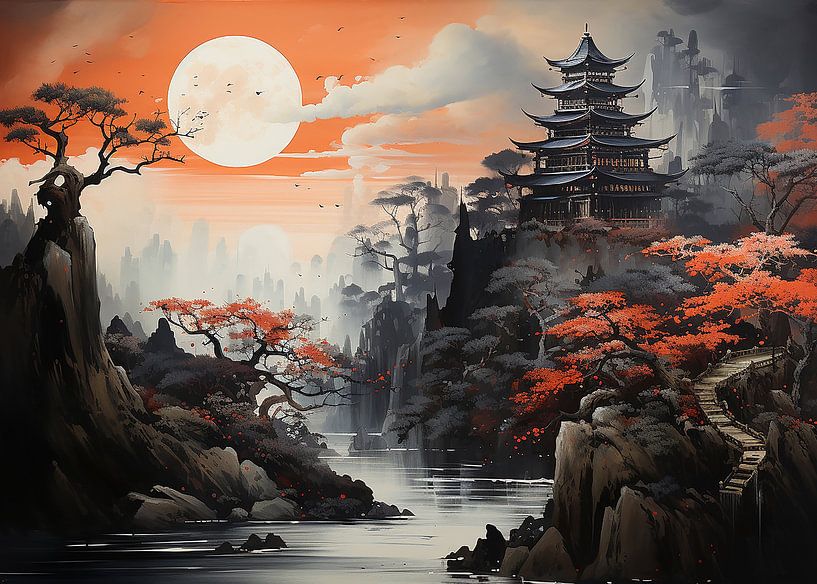 Japanische Landschaftskunst Tuschemalerei von Erika Kaisersot