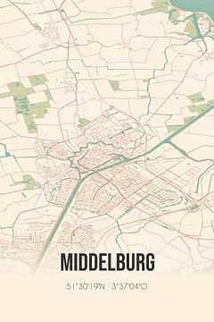 Vintage landkaart van Middelburg (Zeeland) van MijnStadsPoster