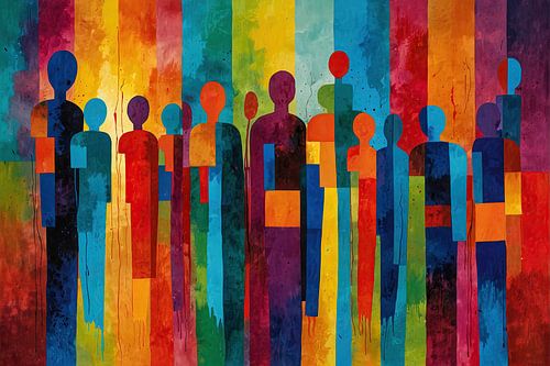 Abstracte groep mensen in felle kleuren