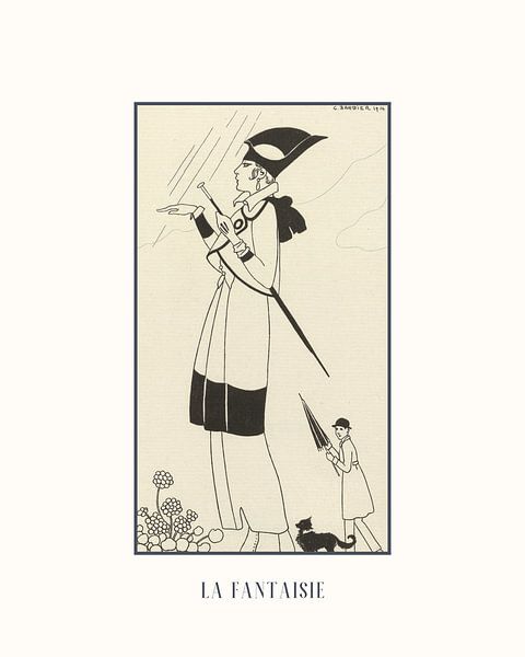 La fantaisie | Art Deco zwart-wit schets | Vintage mode advertentie | Historische prent van NOONY
