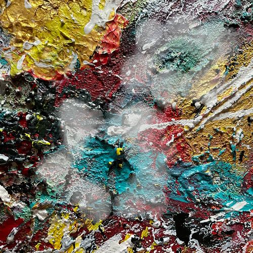 Abstrakte bunte Kunst rot gelb türkis gold - Blumen Sinfonie der Sinne - Lebensfreude pur von Susanna Schorr