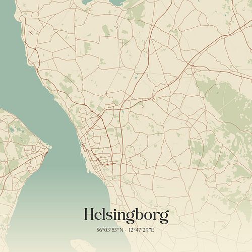 Vintage landkaart van Helsingborg, Sweden.