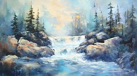 abstract forest, river and mountains oil paint by Jan Bechtum