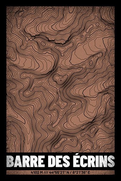 Barre des Écrins | Topographic Map (Grunge) by ViaMapia
