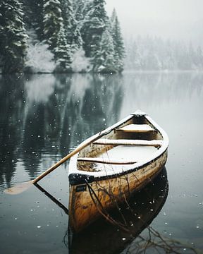 Kanoën in de winter van fernlichtsicht