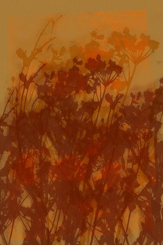 Levendige abstracte minimalistische botanische kunst in warm bruin en oker