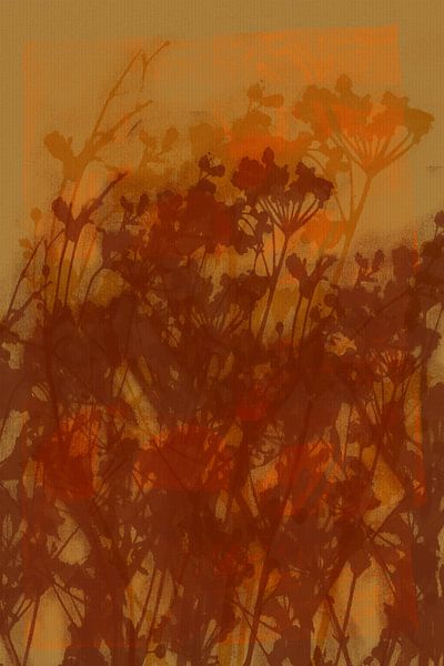 Art botanique minimaliste abstrait et vivant dans des tons chauds de brun et d'ocre par Dina Dankers