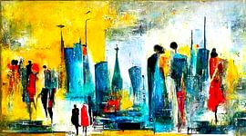 abstrakte Aquarellmalerei Menschen in der Stadt