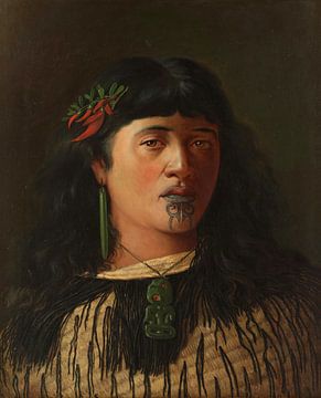 Portret van een jonge Maori-vrouw met moko, Louis John Steele