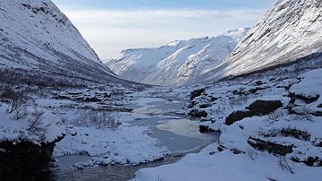 Winterliche Schneelandschaft auf dem Trollstigen-Pass in Norwegen von Aagje de Jong