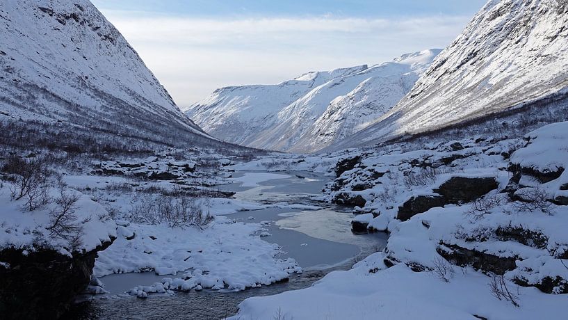 Winterliche Schneelandschaft auf dem Trollstigen-Pass in Norwegen von Aagje de Jong
