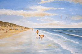 Enfants jouant sur la plage. Aquarelle sur papier sur Galerie Ringoot