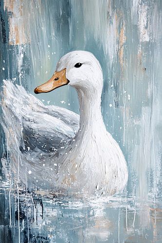 Eend in water schilderij