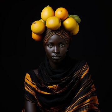 African woman with yellow fruit by The Xclusive Art