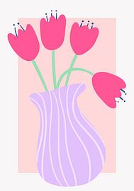 Farbenfrohe Tulpen in einer gestreiften lavendelfarbenen Vase von Athene Fritsch