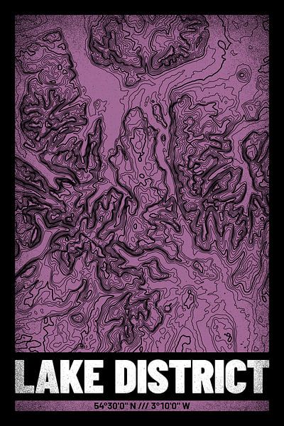 Lake District | Landkarte Topografie (Grunge) von ViaMapia