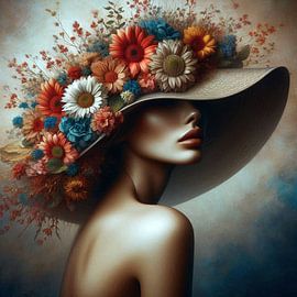 portrait of a woman with a hat and flowers by Bernhard Karssies