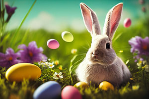 Süßer Osterhase in einer Wiese