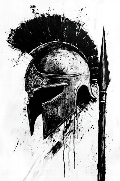 Spartanischer Helm in Schwarz-Weiß von Poster Art Shop