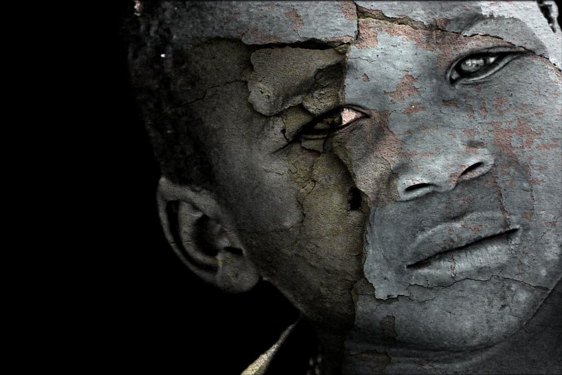 Mixed art portrait of African black boy von Heleen van de Ven