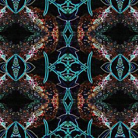 Abstract geometrisch patroon blauw oranje zwart van Maud De Vries