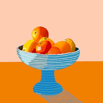 Blauwe schaal met fruit