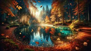 La magie de l'automne se reflète dans l'étang de la forêt