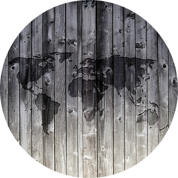 Wereldkaart op Houten planken | Wandcirkel van WereldkaartenShop