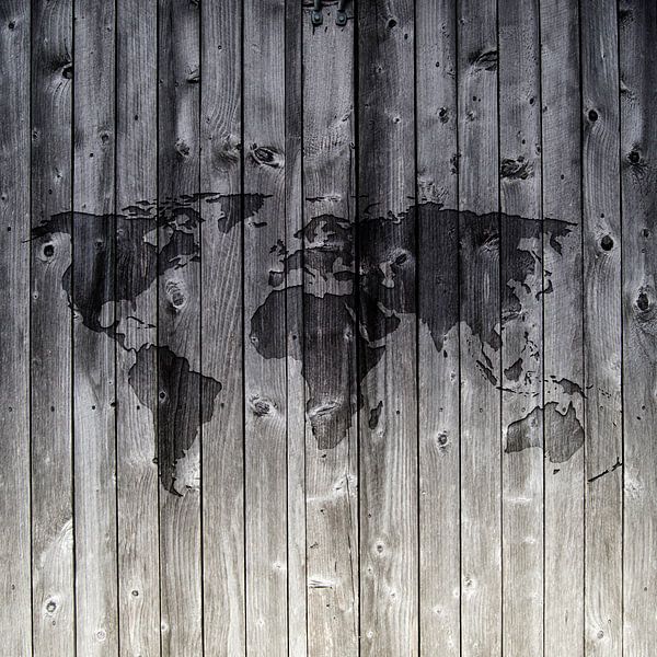 Weltkarte auf Holzbohlen | Wandkreis von WereldkaartenShop