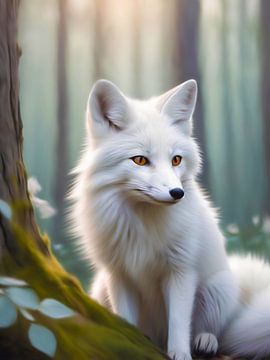 Renard blanc dans la forêt, partie 3 sur Ivonne Fuhren-van de Kerkhof