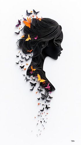 Vrouwenportretten in Papier, Goud en Multicolor