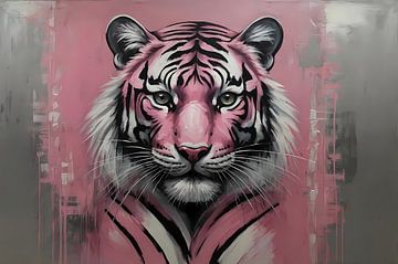 Abstrakter Tiger in Rosa und Schwarz von De Muurdecoratie