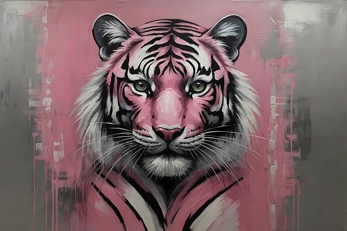 Abstracte Tijger in Roze en Zwart