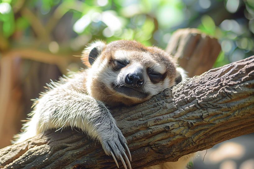 Peaceful sloth sleeping in the sunlight by Art & Soul Creations