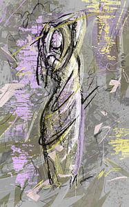 Abstraktes Kunstwerk - Dame in rosa, grün, gelb und grau