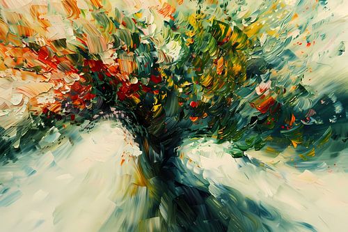 Expressief Abstract Boomlandschap in Levendige Kleuren