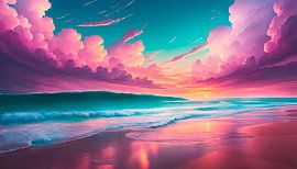 Roze wolken met landschap
