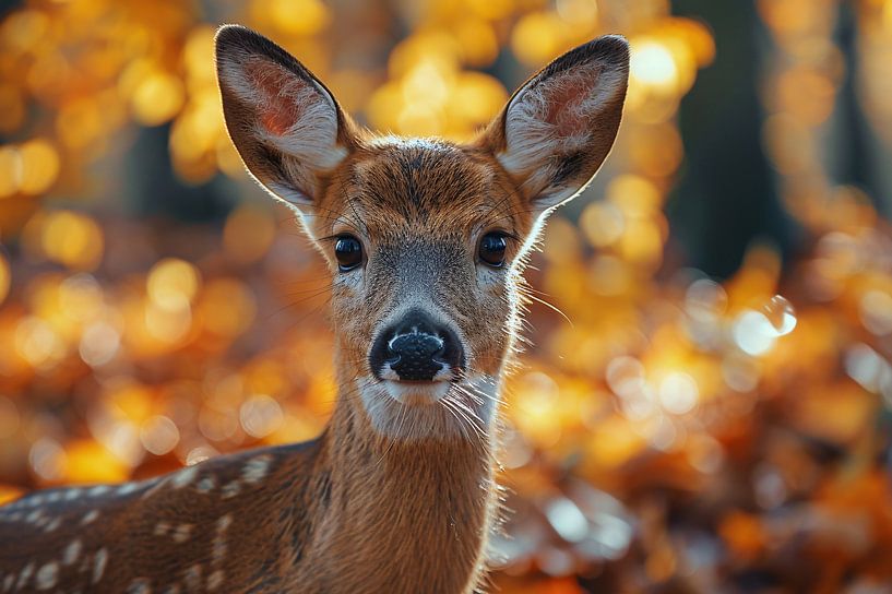 Schattig hert in herfstbos landschap van Art & Soul Creations
