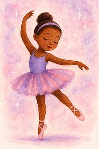 Petite fille qui danse (AI) (ballet, pose, tutu, étoiles, pointes, douce, mignonne, maternelle)