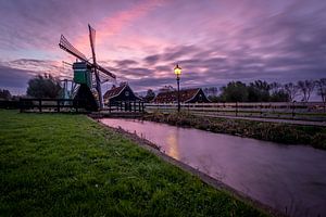 Zaanse Schans - Sonnenaufgang - Mühle - Wasser - Rosa von Fotografie Ploeg