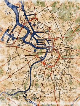 Kaart van Antwerpen groot in de stijl 'Serene Summer' van Maporia